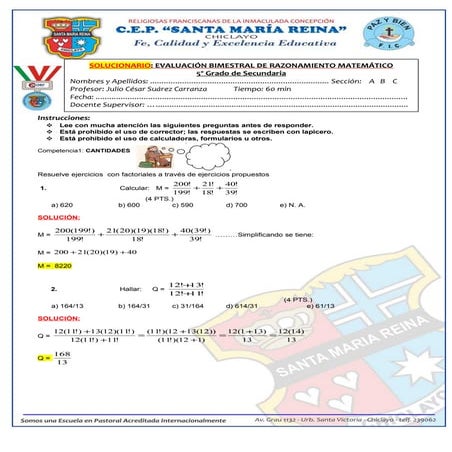 SOLUCIÓN DE EXAMEN BIMESTRAL DE RAZONAMIENTO DE 5° SEC. 