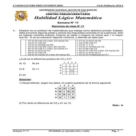 Solucionario PRE SAN MARCOS- Semana 17 Ciclo 2016 1