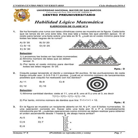 Solucionario PRE SAN MARCOS- semana 8 ciclo 2016 1