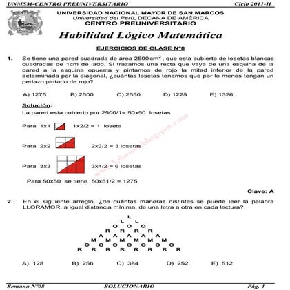 Solucionario – cepreunmsm – 2011 ii – boletín 8 – áreas academicas a, d y e