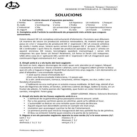 Solucions de les activitats d’ortografia