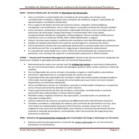 Portfólio de Soluções de TI para melhoria da Gestão Operacional Portuária
