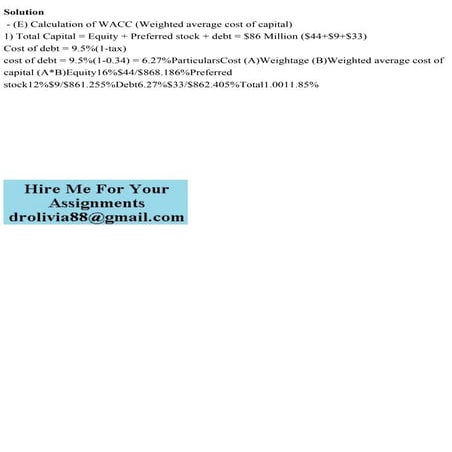 Solution - (E) Calculation of WACC (Weighted average cost of capital.pdf