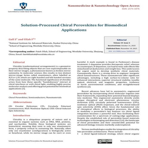 Solution-Processed Chiral Perovskites for Biomedical Applications | PDF