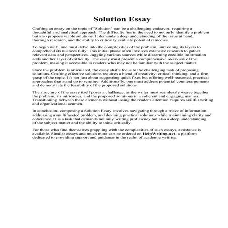 Solution Essay. Business paper: Problem solving essay examples | PDF