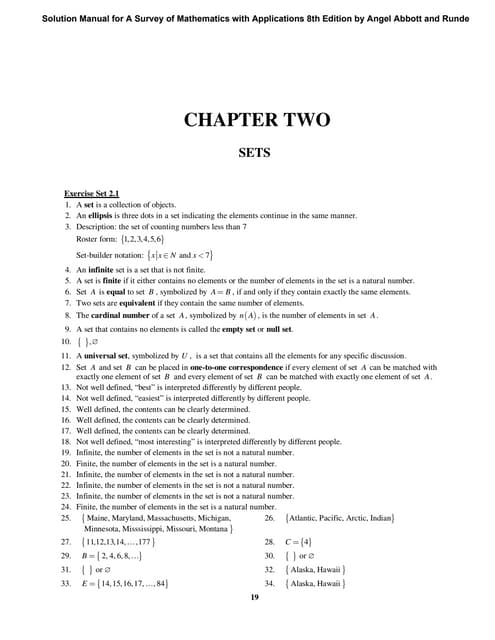 Solution manual for a survey of mathematics with applications 8th
