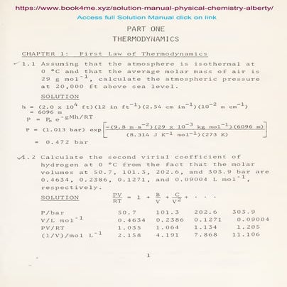 Solution Manual for Physical Chemistry – Robert Alberty