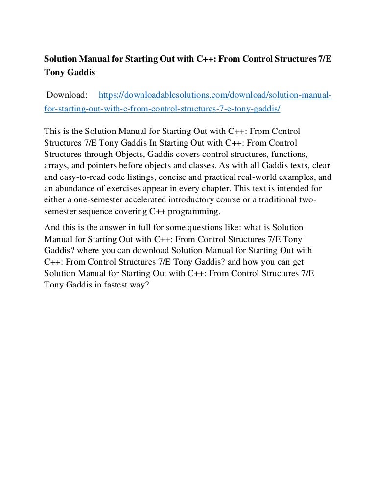 Solution Manual For Starting Out With C From Control Structures 7