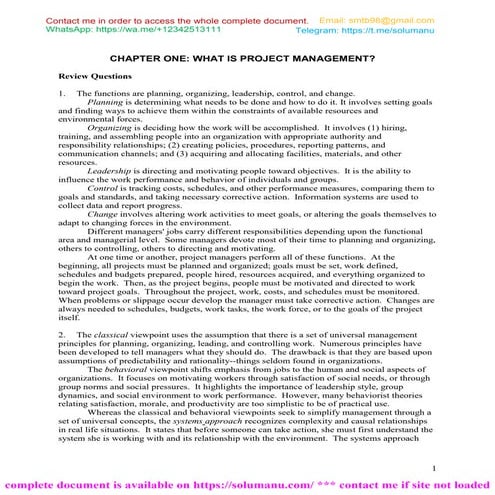 Solution Manual Project Management for Business Engineering and Technology 4t...