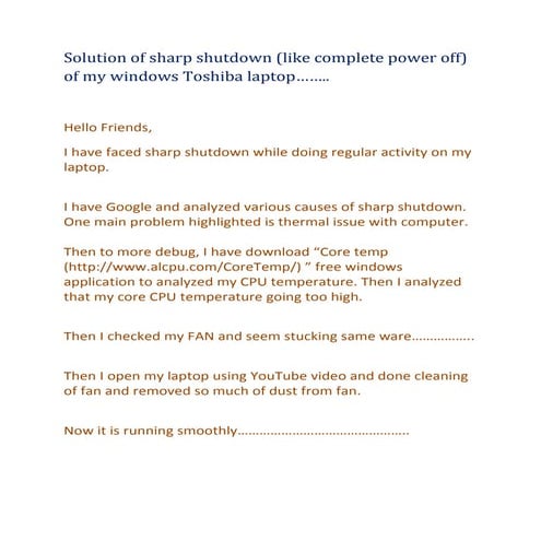 Solution of sharp shutdown (like complete power off) of my windows Toshiba la...