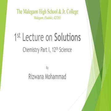 1st Lecture on Solutions | Chemistry Part I | 12th Science | PPT