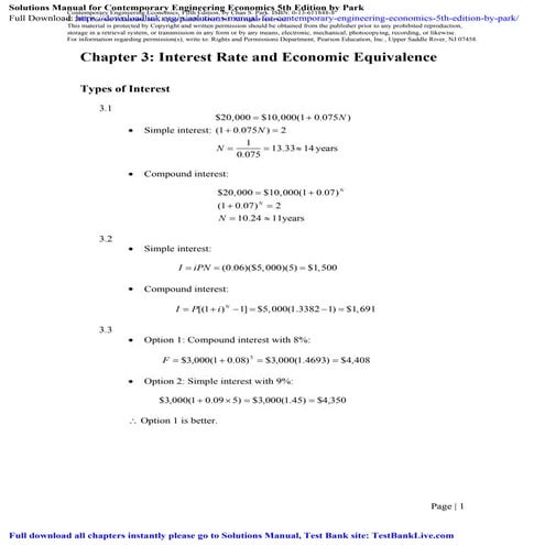 Solutions Manual for Contemporary Engineering Economics 5th Edition by Park