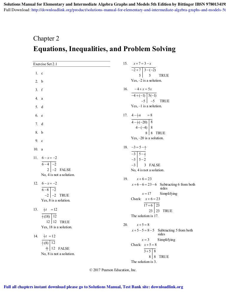 Solutions Manual For Elementary And Intermediate Algebra Graphs And M
