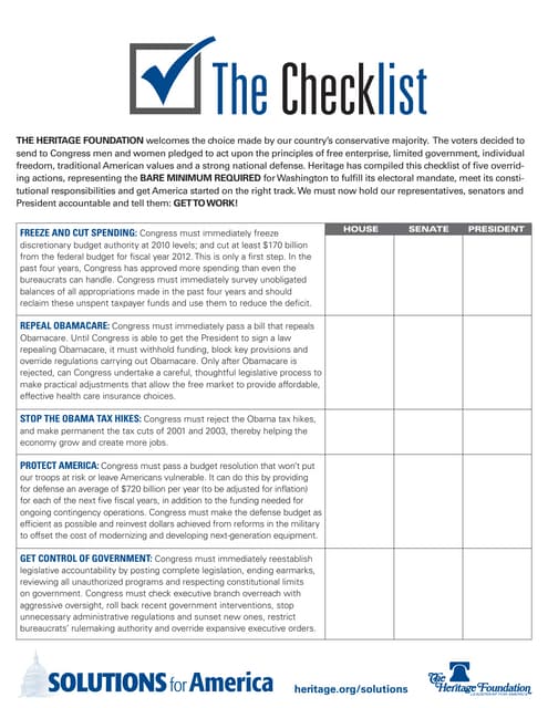Checklist for Congress