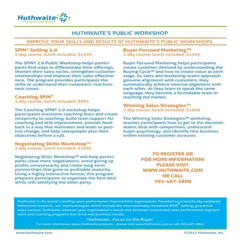 Public Workshop Schedule