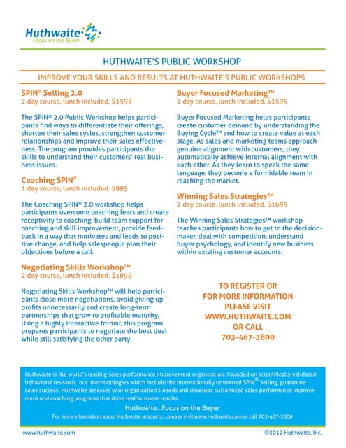 Public Workshop Schedule