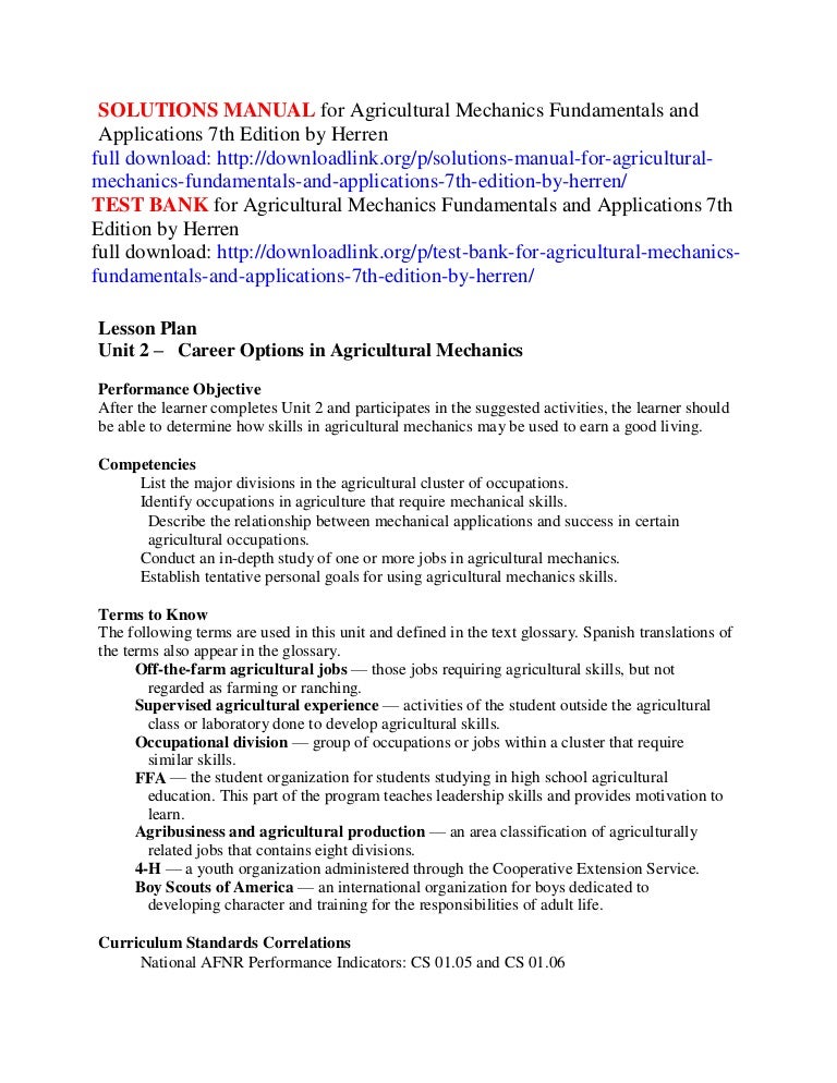 Solutions Manual For Agricultural Mechanics Fundamentals And Applicat