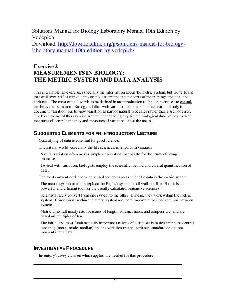 Solutions Manual for Biology Laboratory Manual 10th Edition by Vodopi…