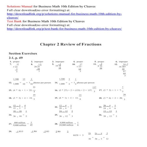 Solutions manual for business math 10th edition by cleaves