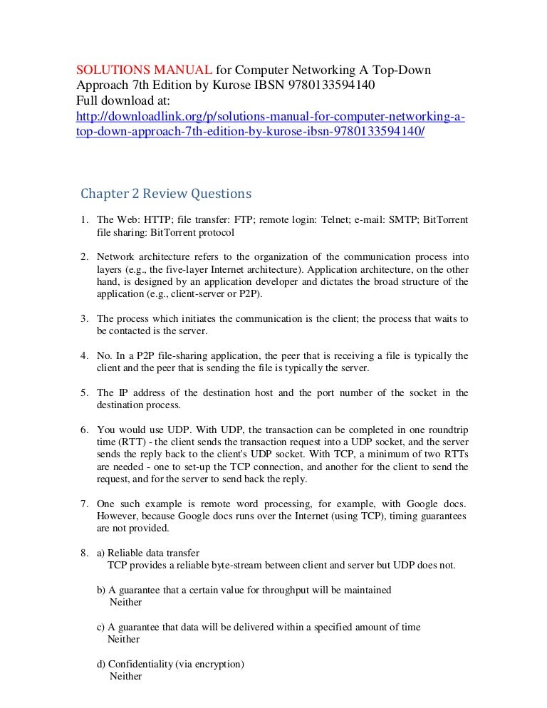 solutions manual for computer networking a top down computer networking a top down approach solutions