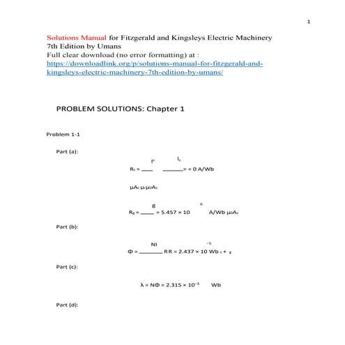 Solutions manual for fitzgerald and kingsleys electric machinery 7th edition ...