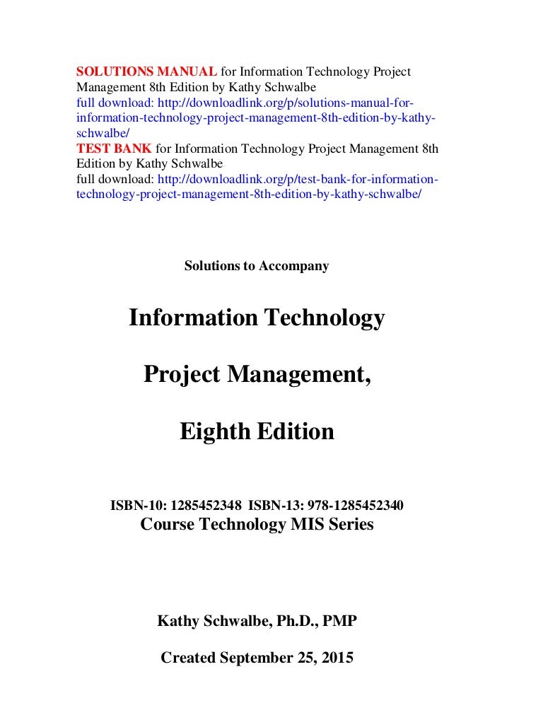 Solutions Manual For Information Technology Project Management 8th Ed