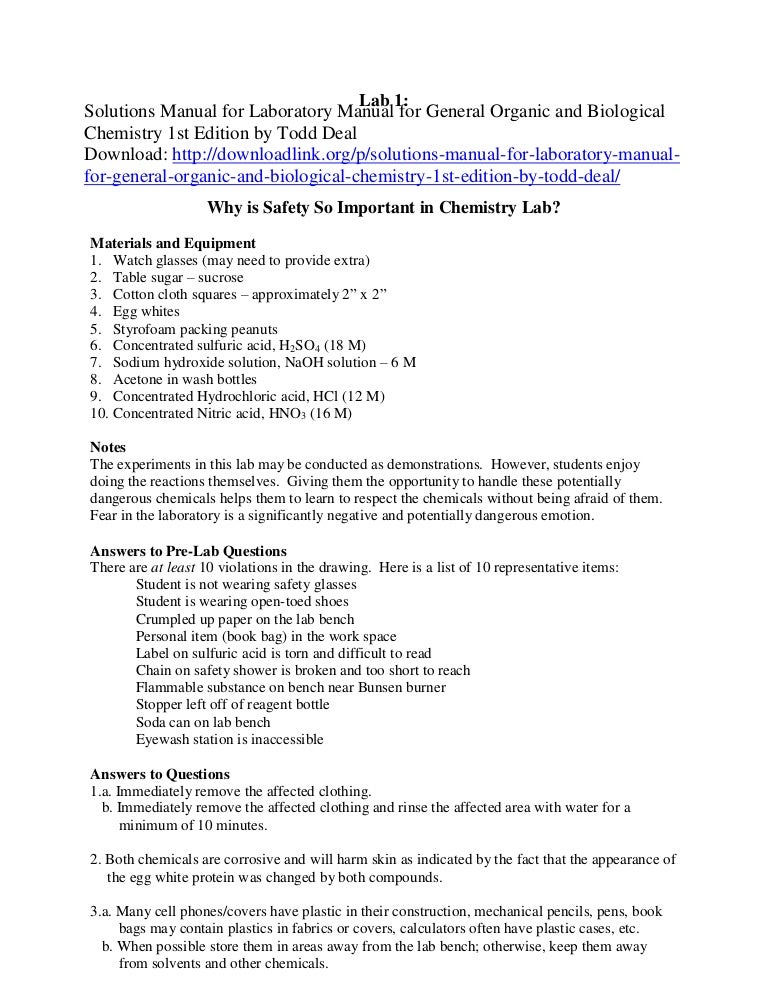 Solutions Manual For Laboratory Manual For General Anic And Biolog