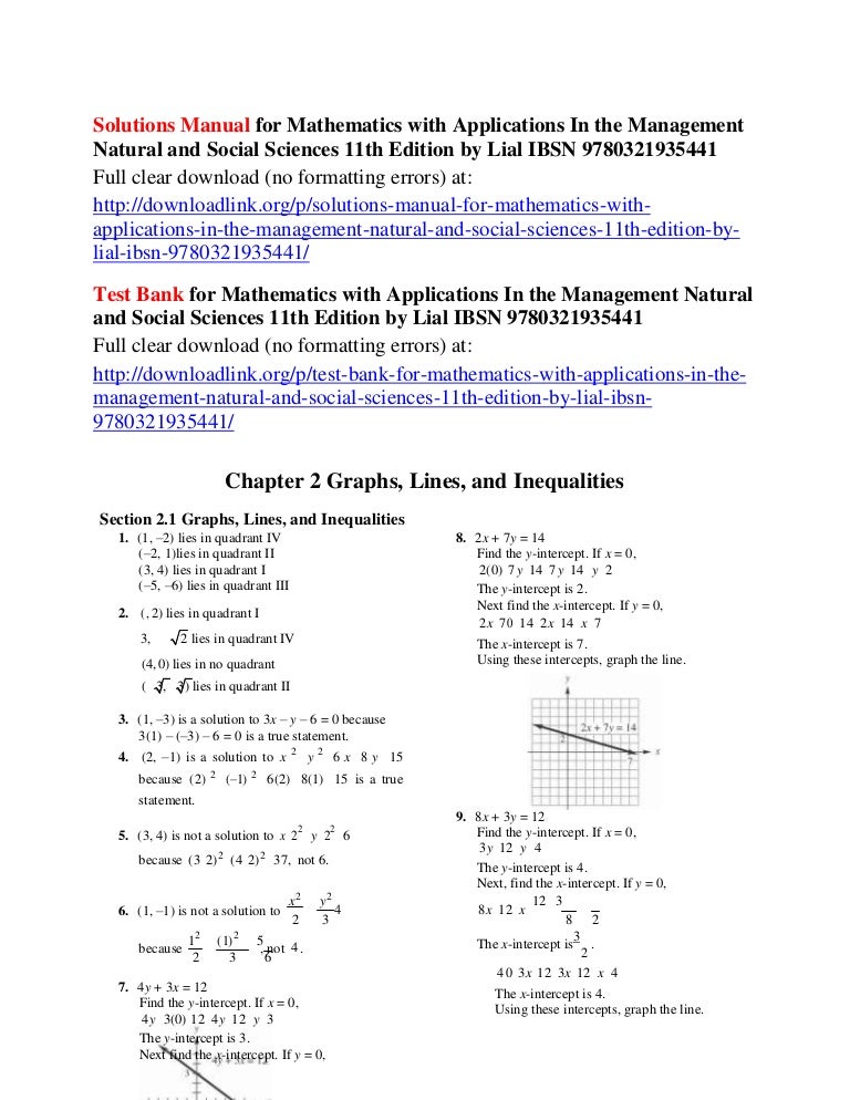 Solutions Manual For Mathematics With Applications In The Management