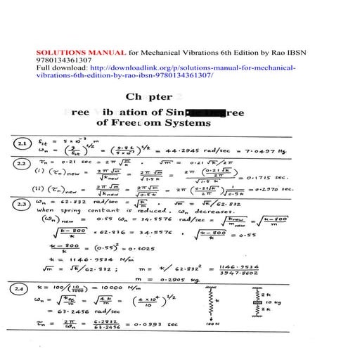 Solutions manual for mechanical vibrations 6th edition by rao ibsn 9780134361307