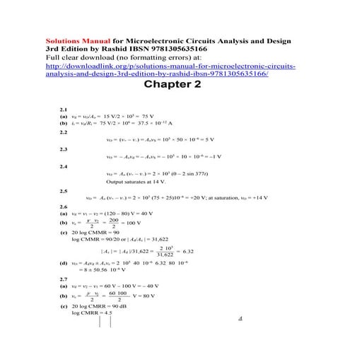 Solutions manual for microelectronic circuits analysis and design 3rd edition...