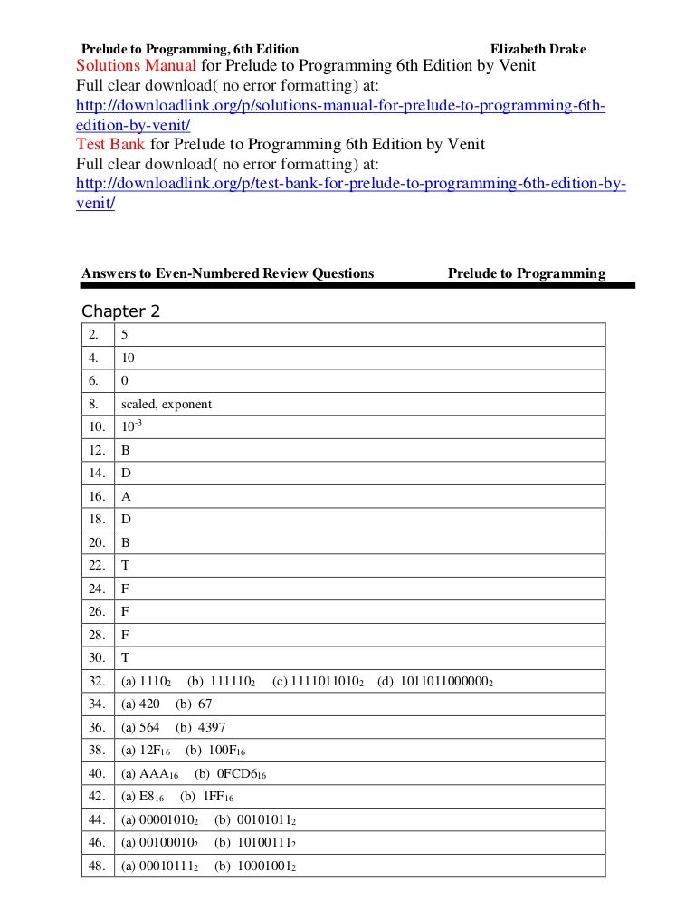 Solutions Manual For Prelude To Programming 6th Edition Venit