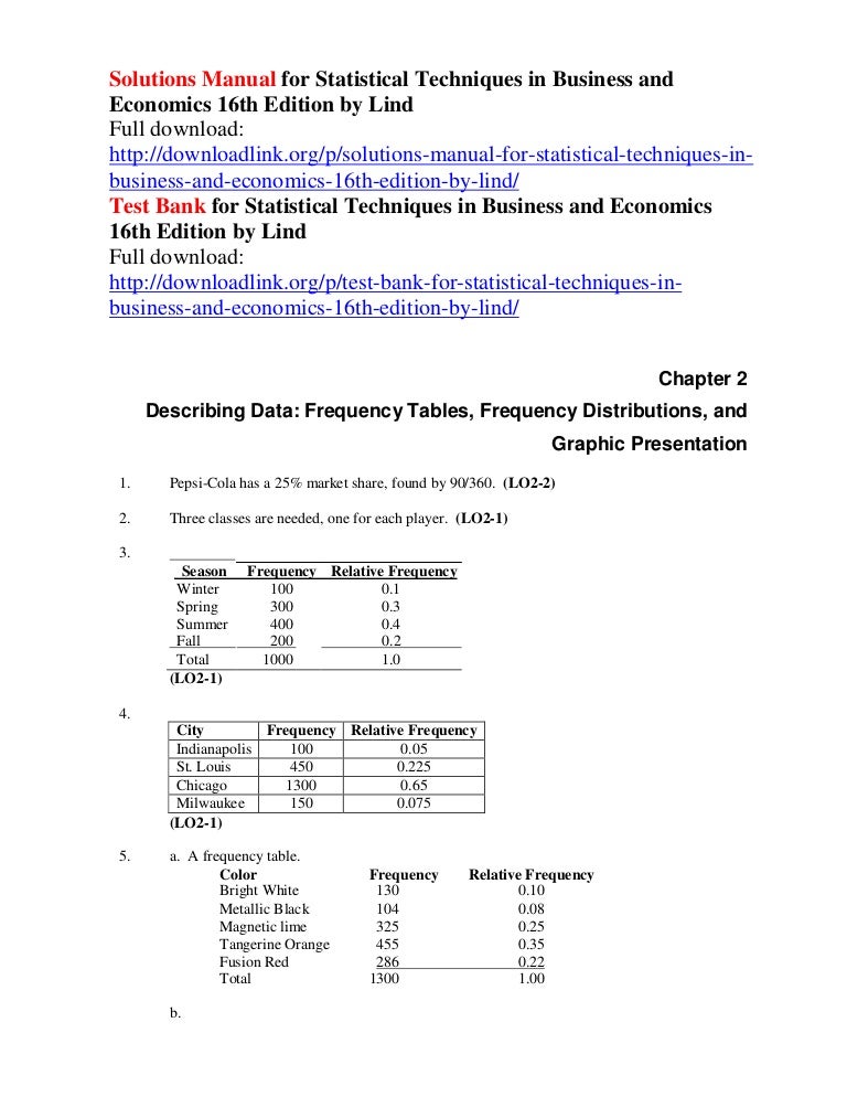 Solutions Manual For Statistical Techniques In Business And Economics