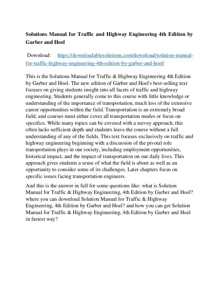 Solutions Manual for Traffic and Highway Engineering 4th Edition by G…