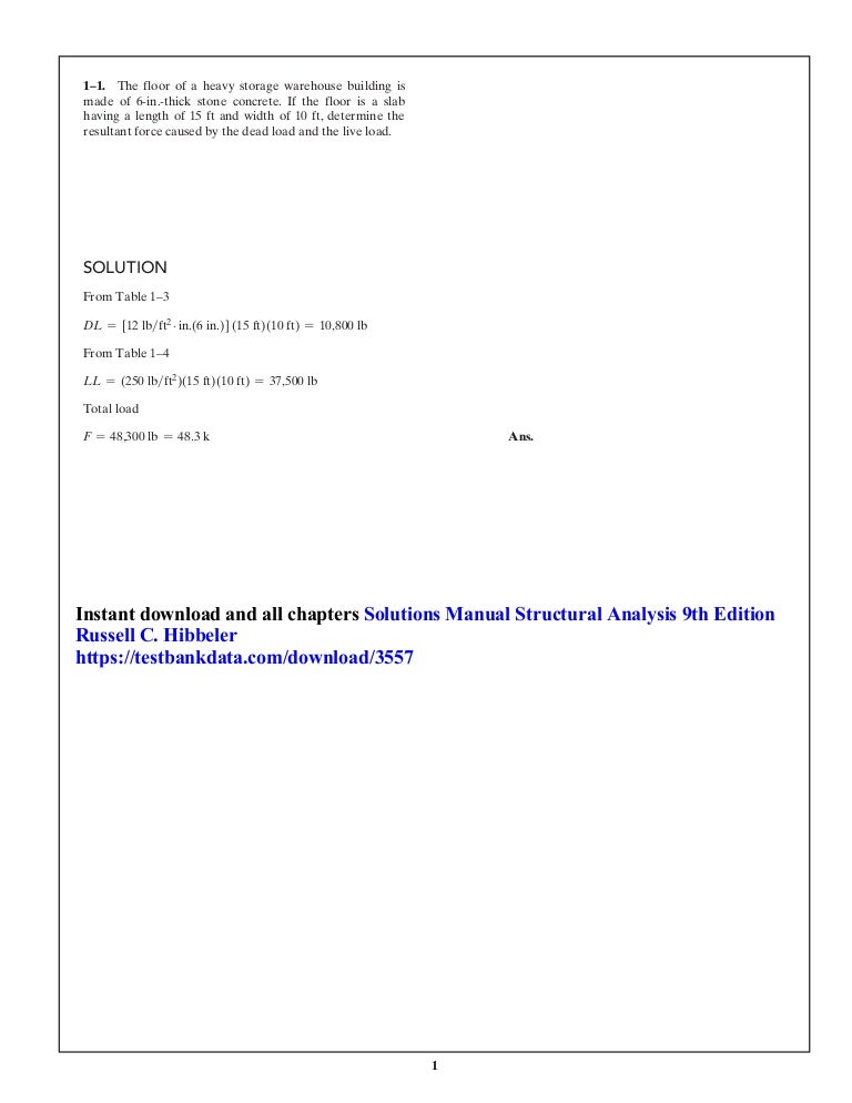 Solutions Manual Structural Analysis 9th Edition Russell C Hibbeler