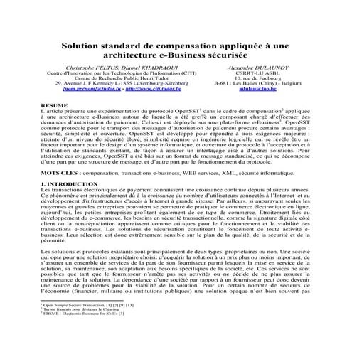 Solution standard de compensation appliquée à une architecture e business séc...