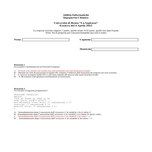 Soluzione esonero del 4 aprile 2012