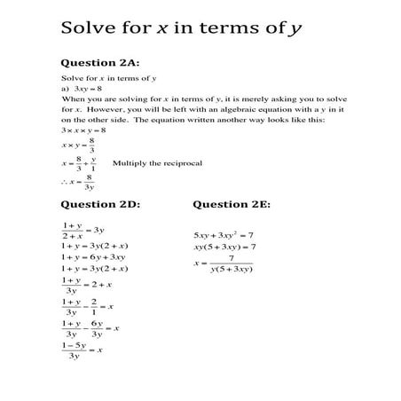 Solve for x in terms of y | PDF
