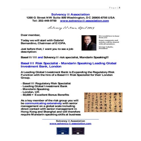 Solvency ii News April 2013