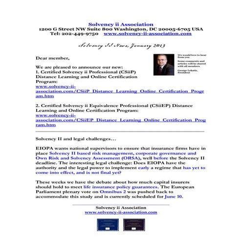 Solvency ii  News January 2013