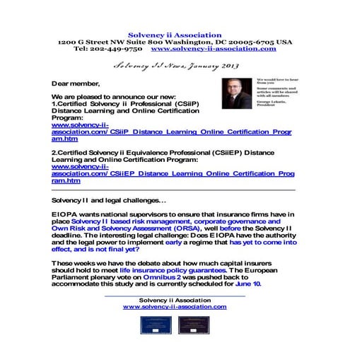 Solvency ii News January 2013