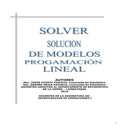 Solver en la solución de modelos lineales