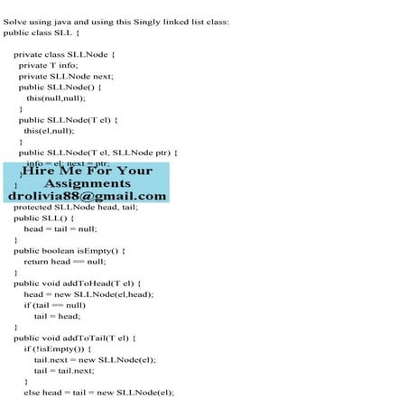 Solve using java and using this Singly linked list classpublic cl.pdf