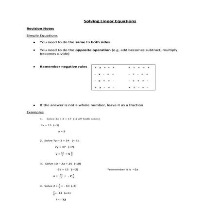 Solving linear equations | DOCX image.