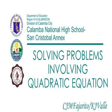 Solving Problems Involving Quadratic Equation | PPTX