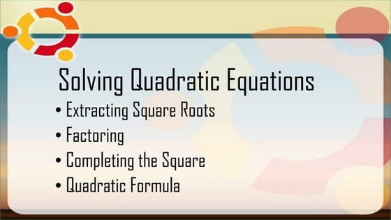 Illustrates quadratic equation | PPT