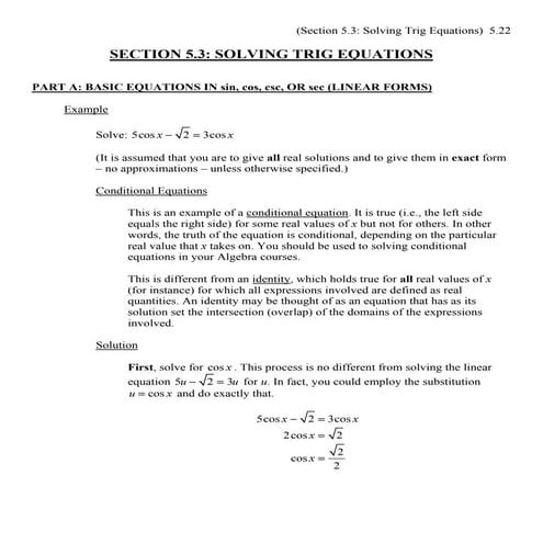 Solving trignometric equations