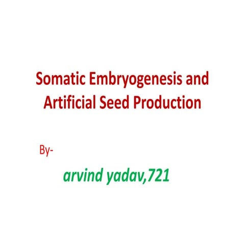 Somatic embryogenesis and artificial seed production