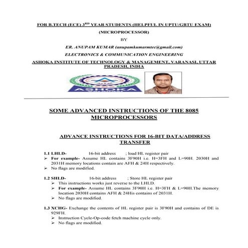 Some advanced instructions of the 8085 microprocessors