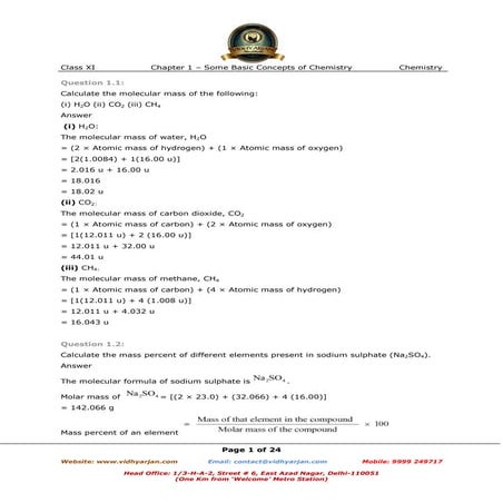 Some basic concepts of chemistry exercise with solutions