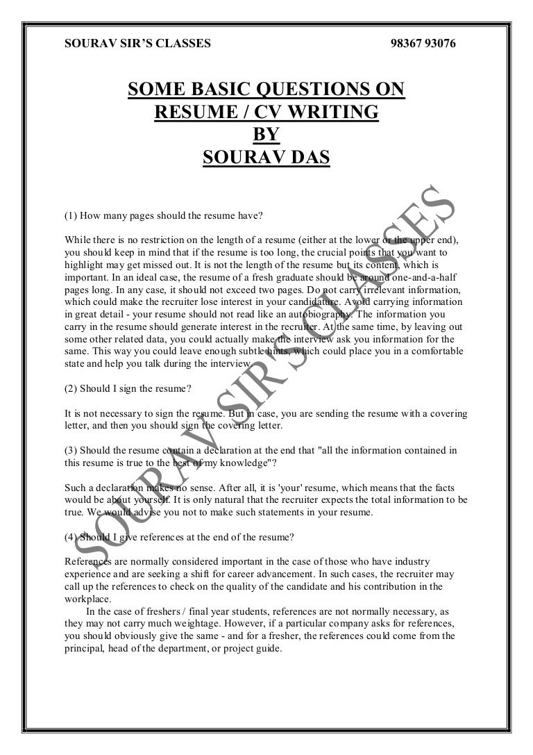 Some basic questions on resume